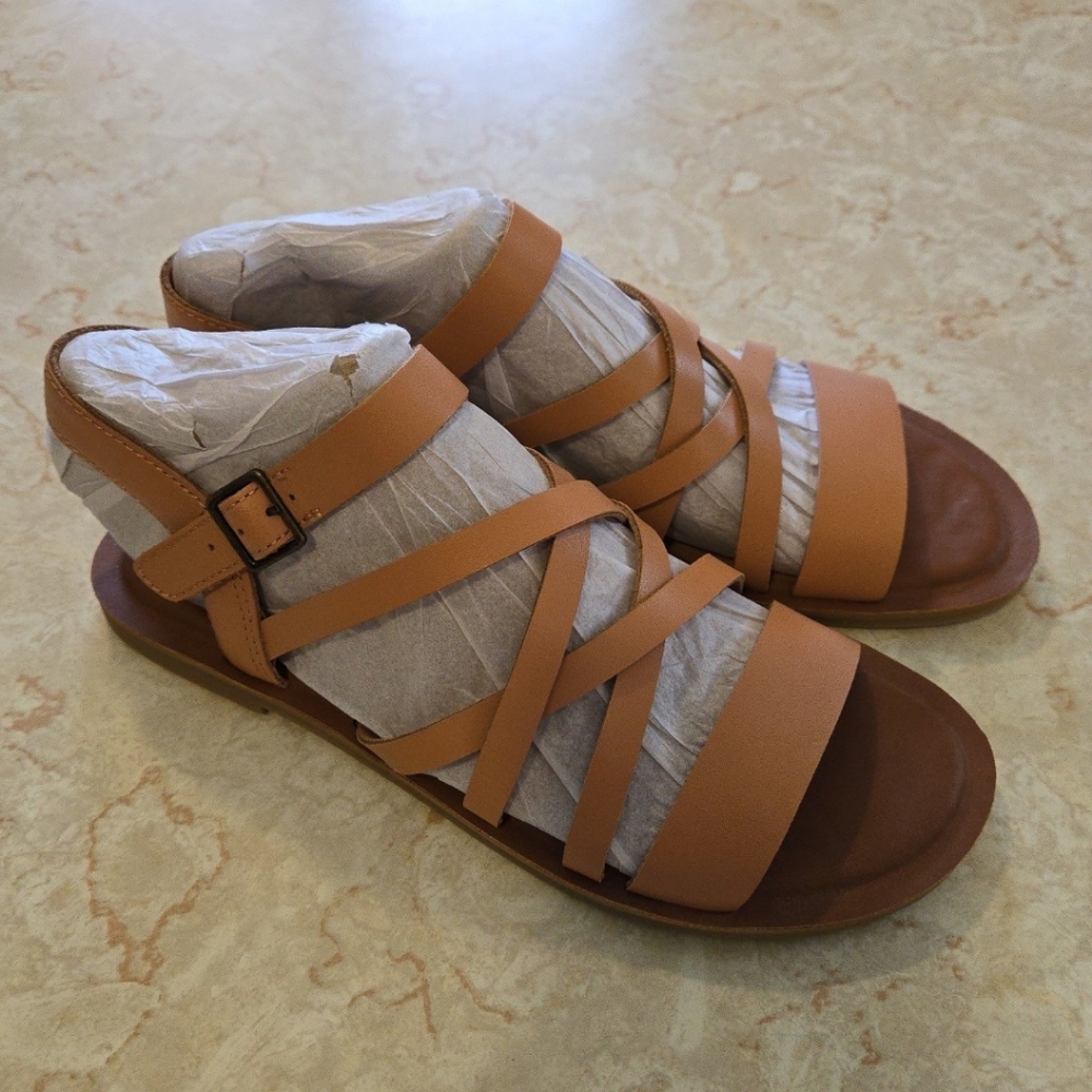 Toms Ortholite Women’s Sephina Beige Leather Strappy Sandals Size 7